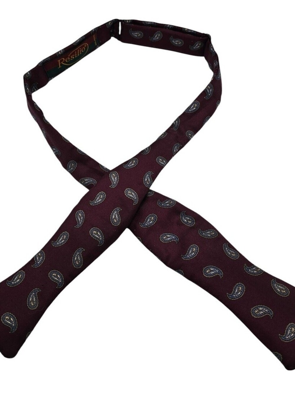 Vintage Resilio Mens Self Tie Bowtie Bow Tie Burgundy Blue Paisley